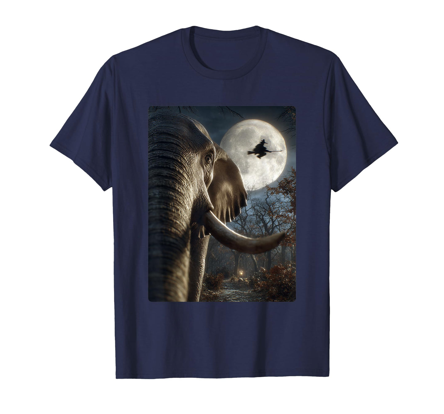 Funny Elephant Selfie Full Moon Flying Witch Halloween Dog T-Shirt