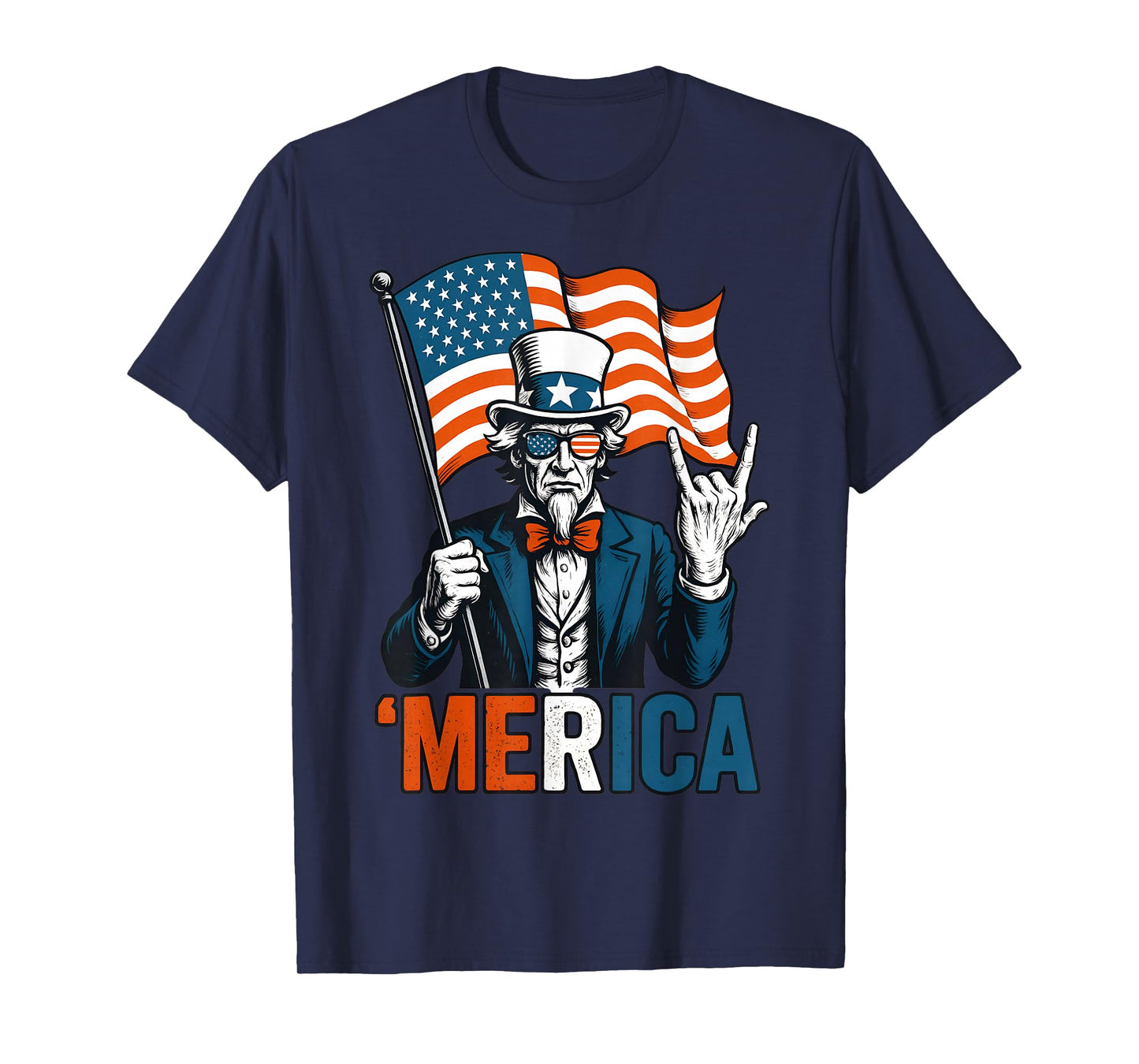 Uncle Sam Merica Rock Funny 4th Of July American Flag USA T-Shirt