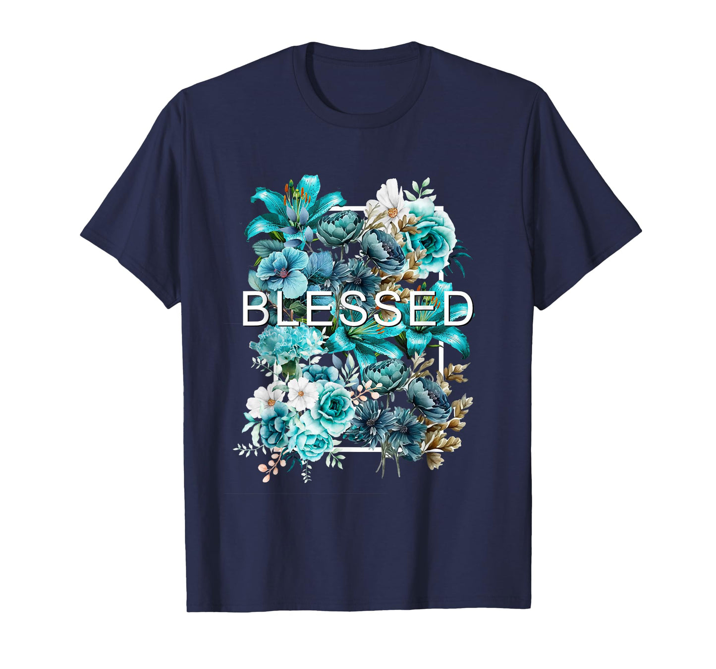 Teal Aqua Blessed & Blooming Teal Aqua Graphic T-Shirt