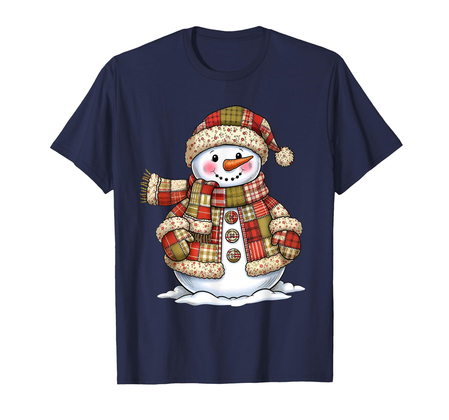 Snowman Patchwork Merry Christmas Snowflake Pajamas Holiday T-Shirt