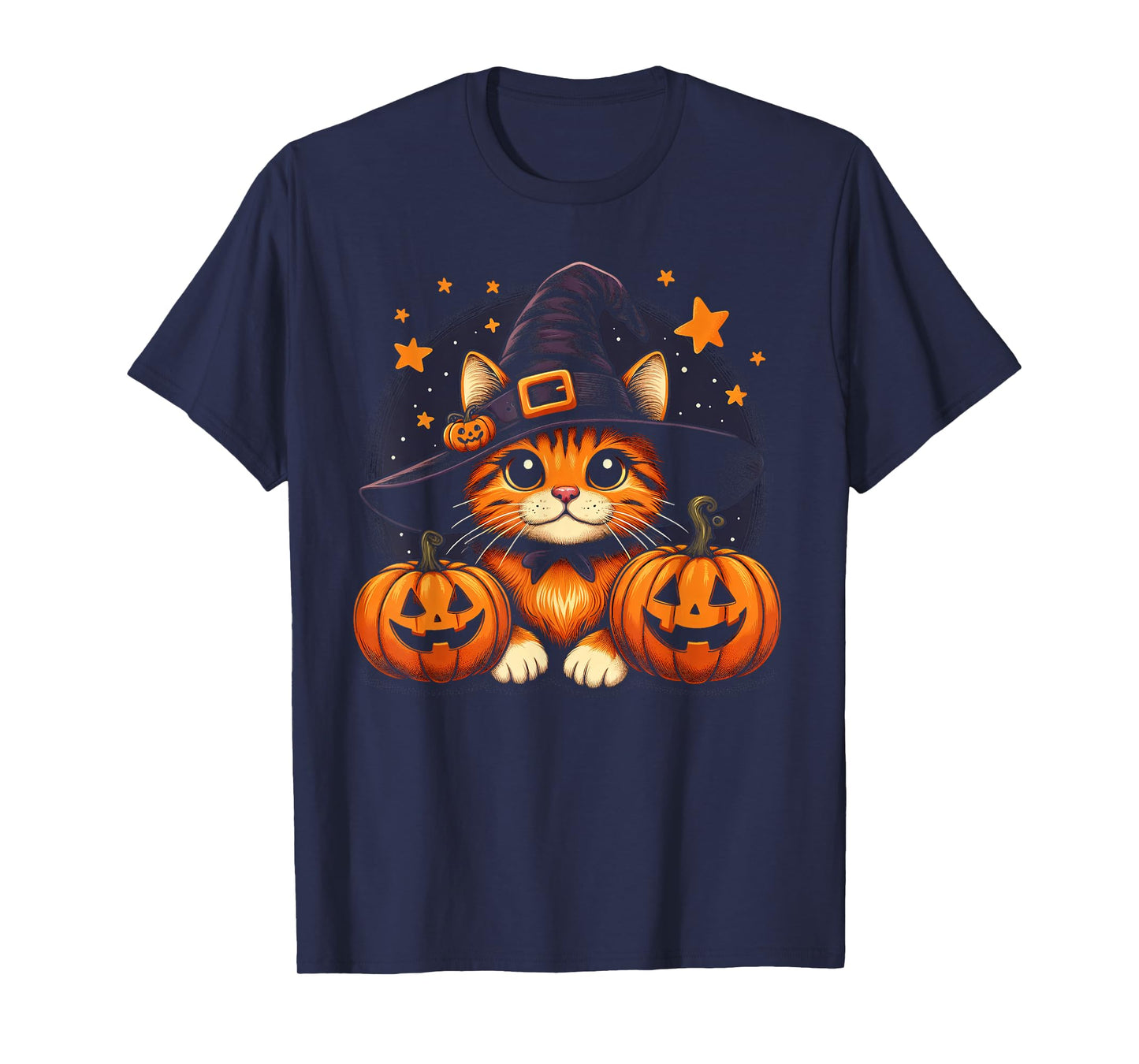 Orange Tabby Cat Halloween Graphic for Men Women Cat Lover T-Shirt