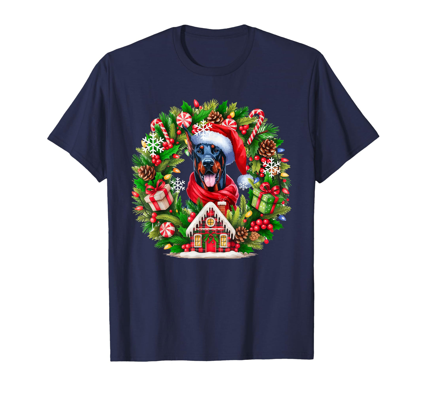 Santa Dobermann Christmas Floral Circle Matching Owner Kids T-Shirt