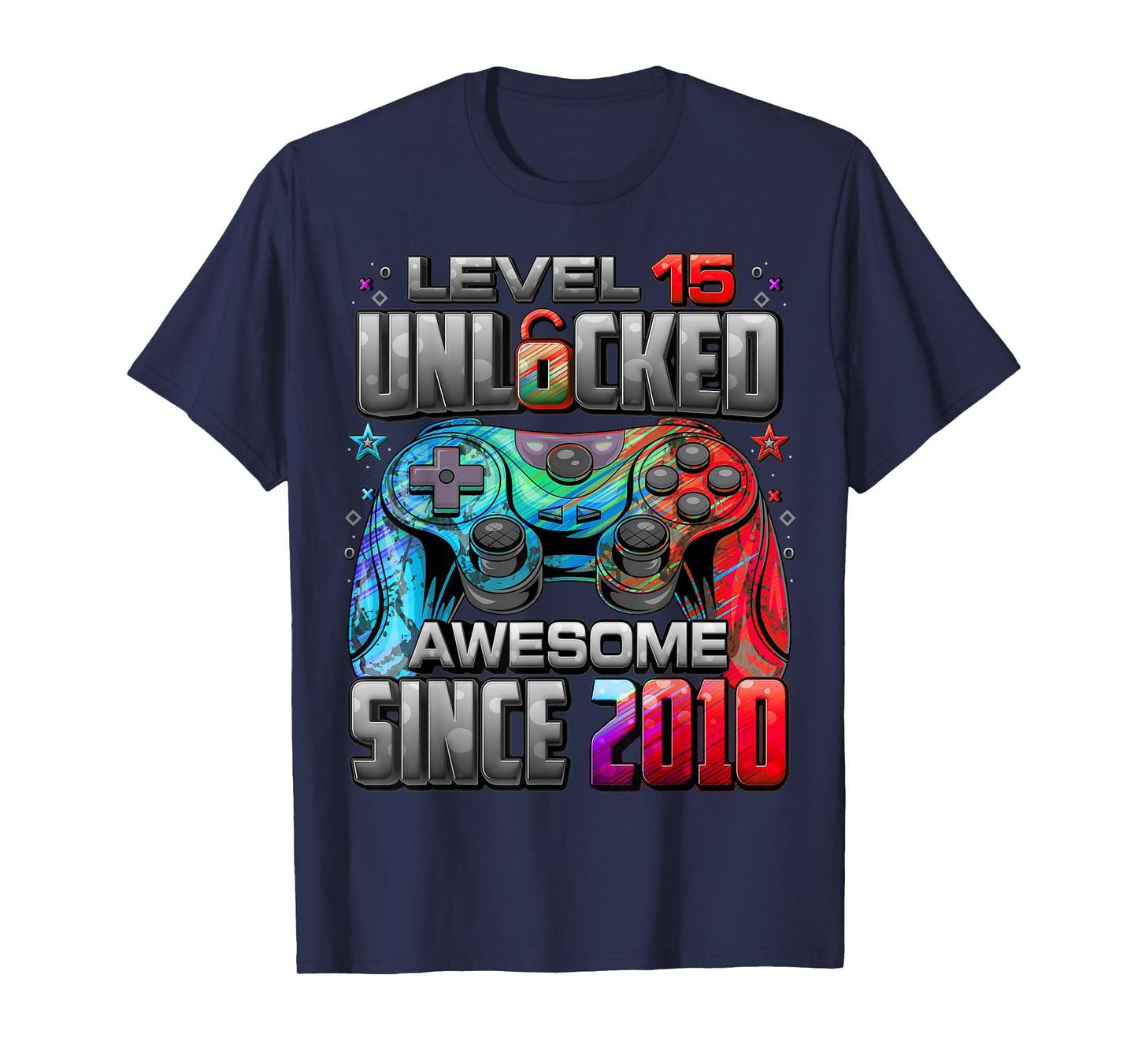 Level 15 Unlocked Awesome Since 2010 15th Birthday Gaming T-Shirt