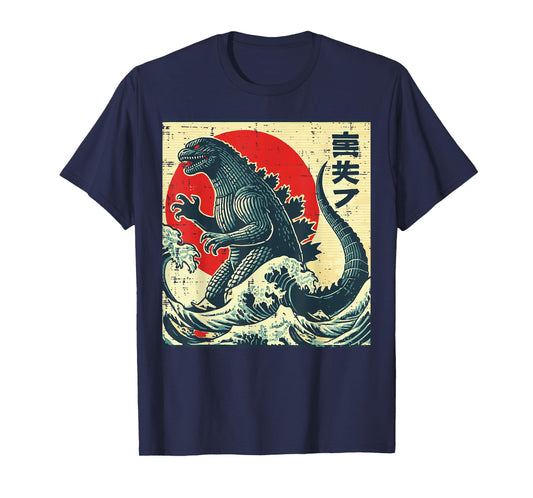Japanese Kaiju Monster Waves Retro Ukiyo Art Women Men Kids T-Shirt