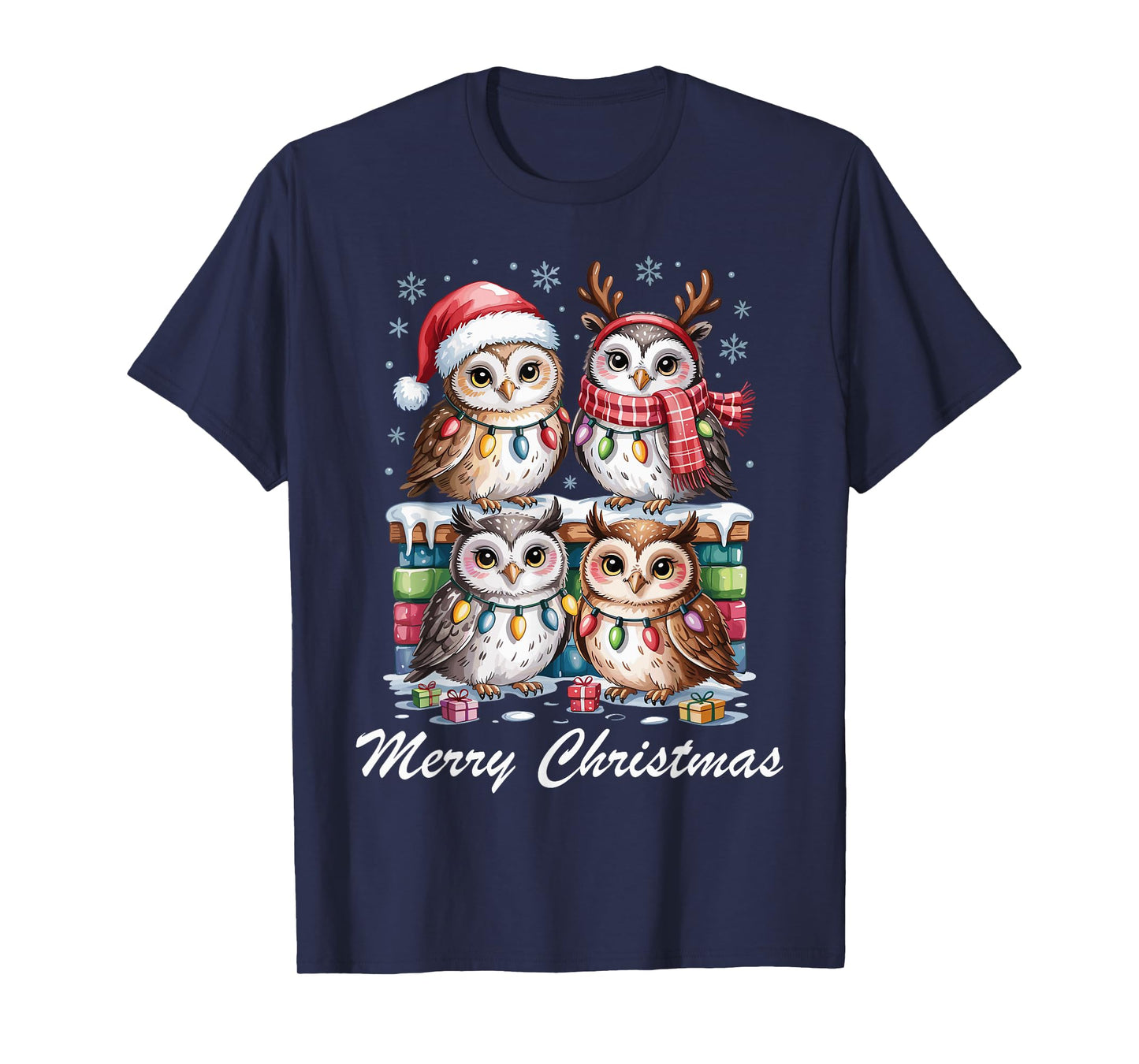 Owl Merry Christmas Cute Pet Lovers Funny Holiday Pajama T-Shirt