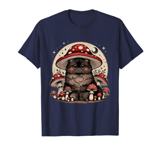 Cute Cat Graphic Mushroom Cottagecore Aesthetic Cat Lover T-Shirt
