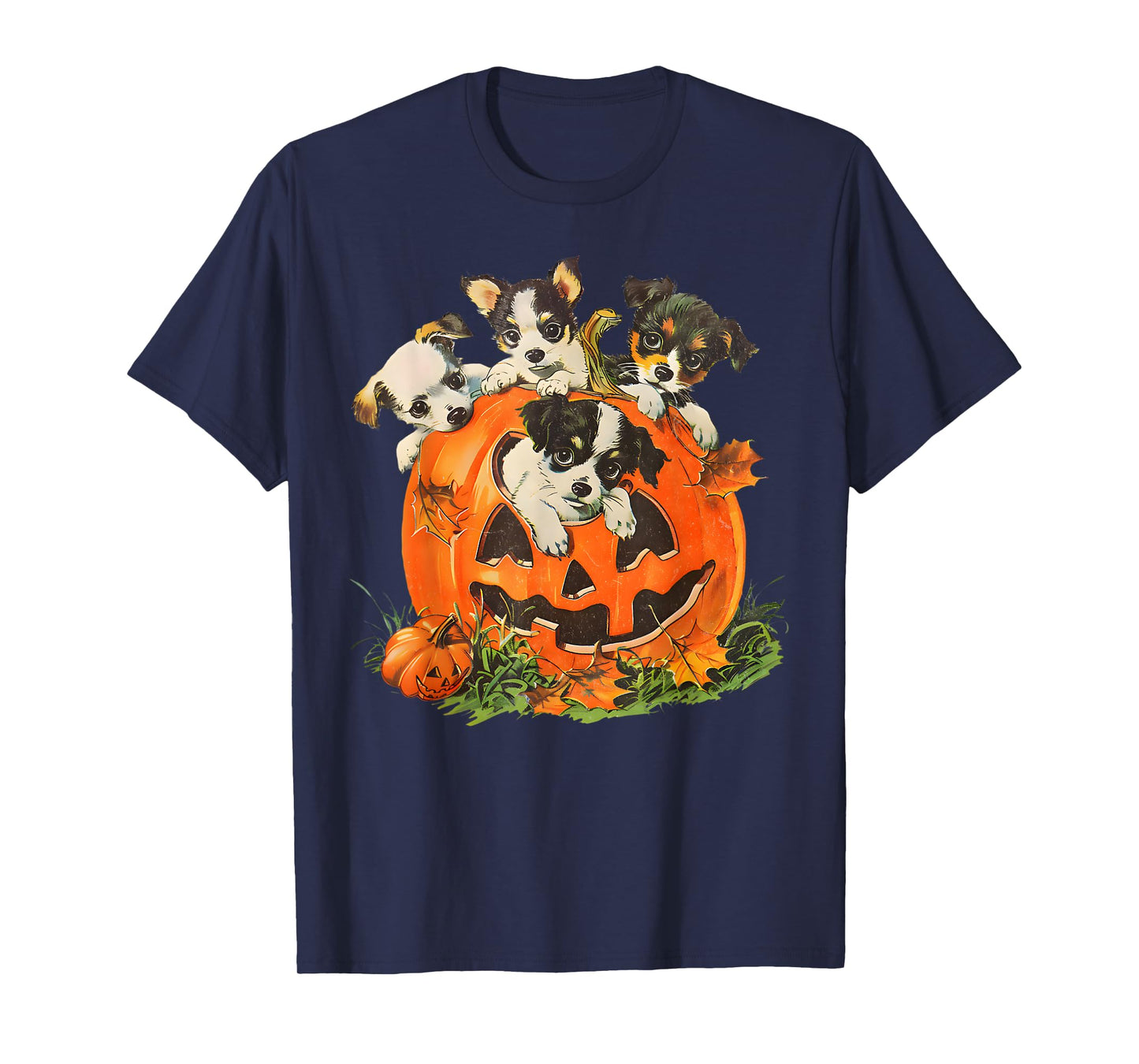 Vintage 90s Dog Retro Pumpkin Puppies Halloween Dog Lovers Men Women Kids T-Shirt