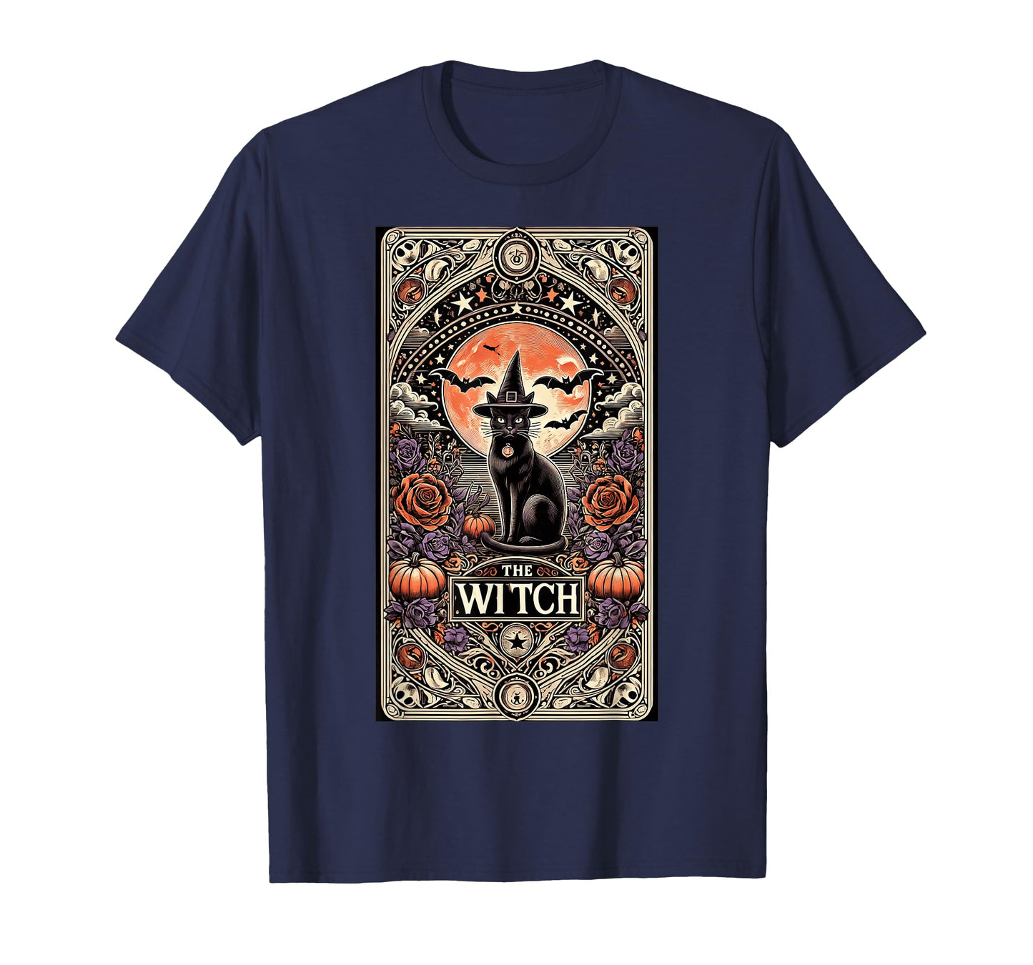 Vintage Gothic The Witch Black Cat Tarot Card Halloween 2024 T-Shirt