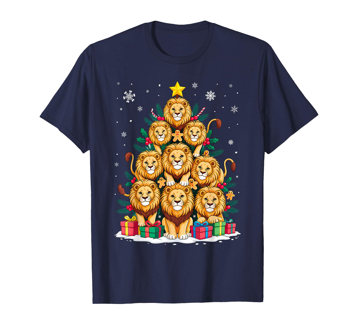 Lover Xmas Matching Santa Lion Christmas Tree T-Shirt