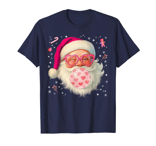 Cute Santa Bubble Gum Glasses Christmas Xmas Women Girl T-Shirt