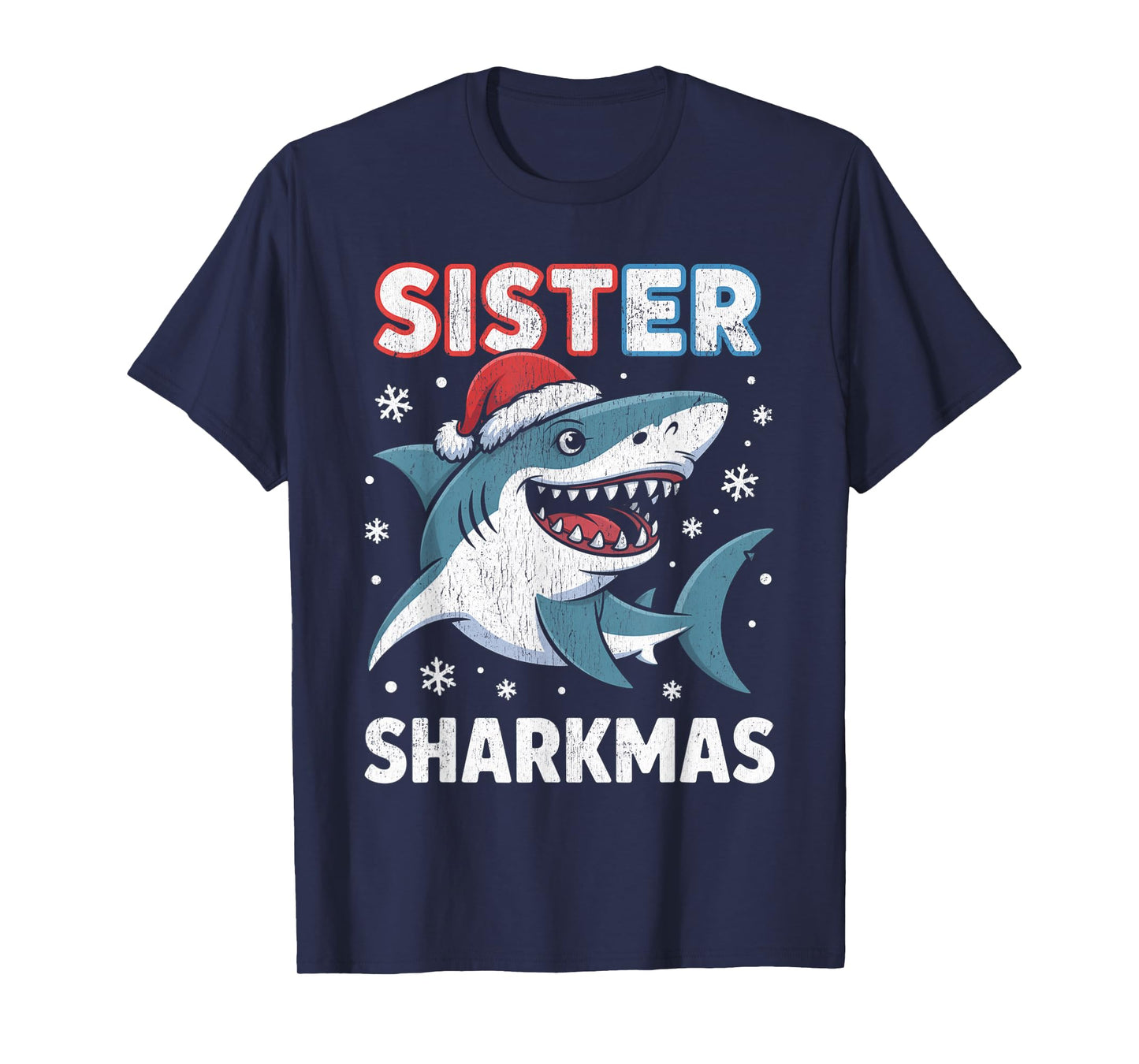Sister Sharkmas Funny Shark Santa Hat Christmas T-Shirt