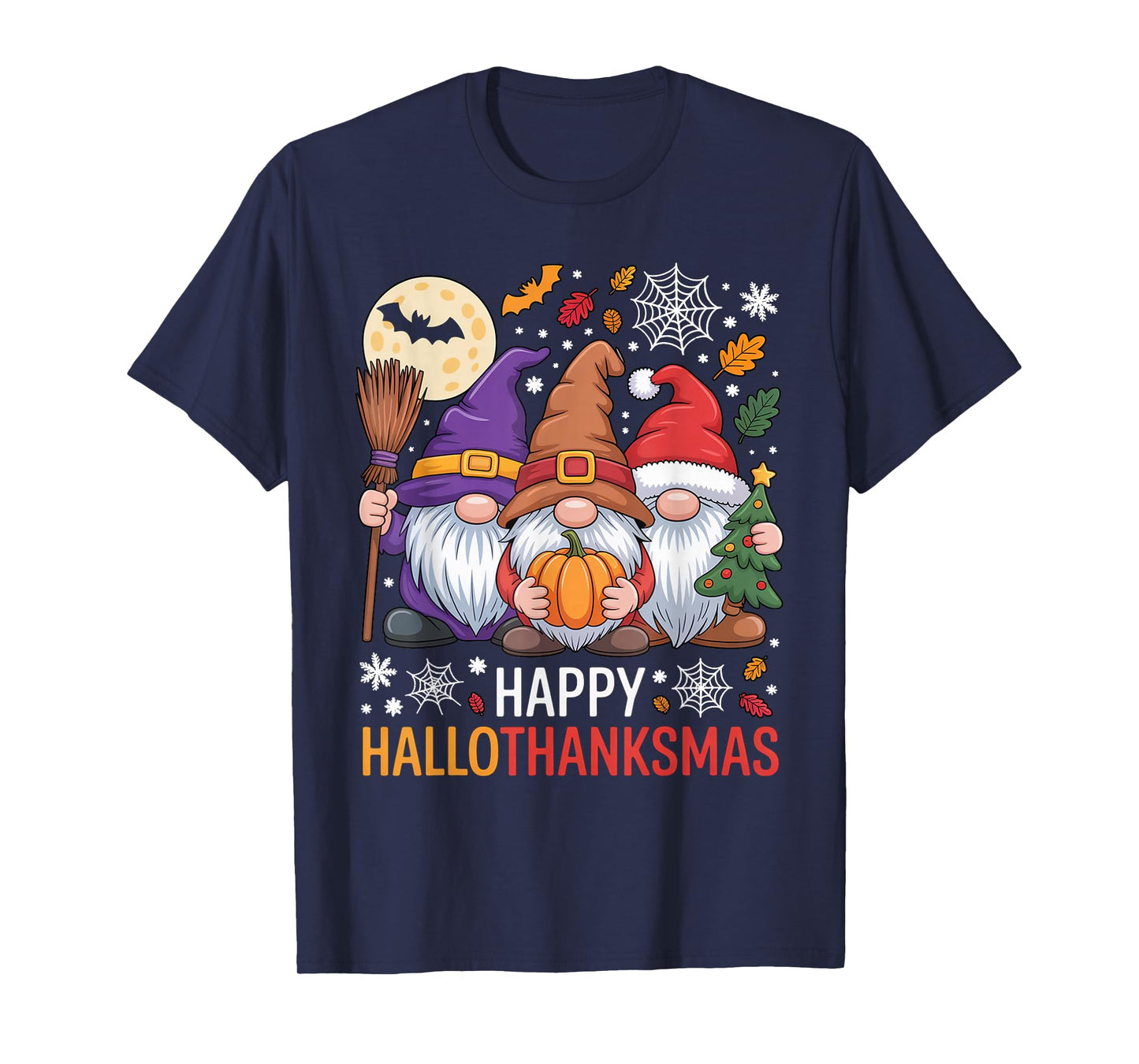 Happy Hallothanksmas Gnomes Lover Halloween Merry Christmas T-Shirt