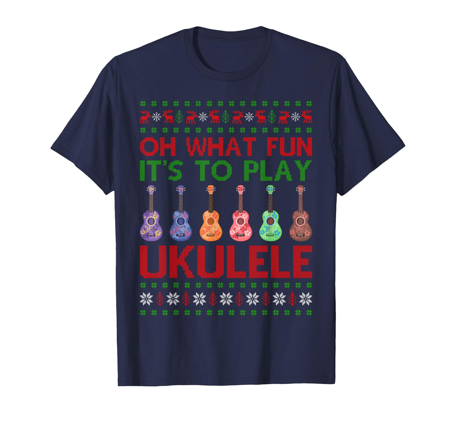 Musical Xmas Ugly Sweater Ukulele Guitar Christmas Pajamas T-Shirt