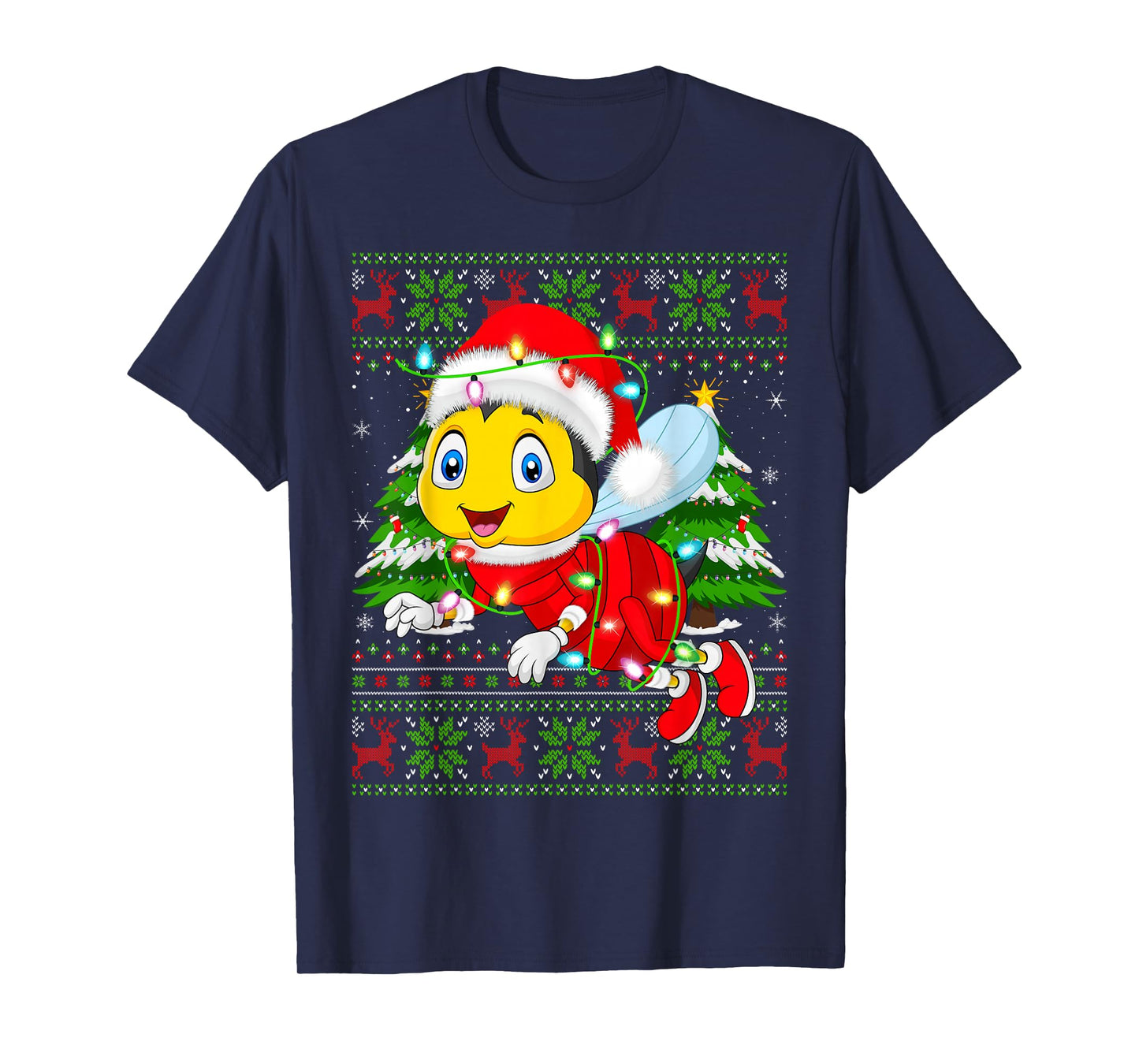 Honey Bees Christmas Lights Santa Costume Ugly Xmas Sweaters T-Shirt