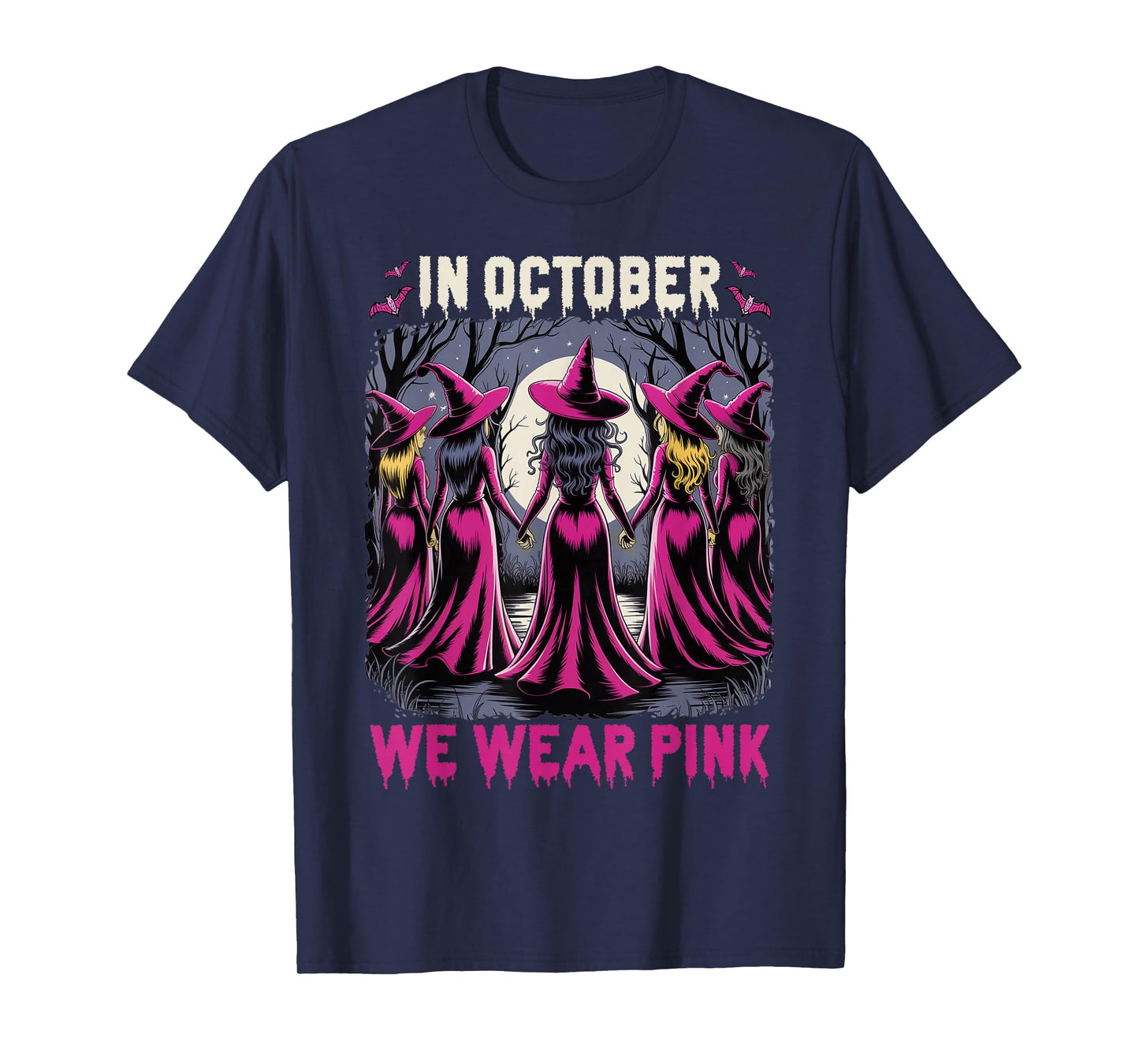 Retro in October We Wear Pink Witch Breast Cancer Awareness T-Shirt