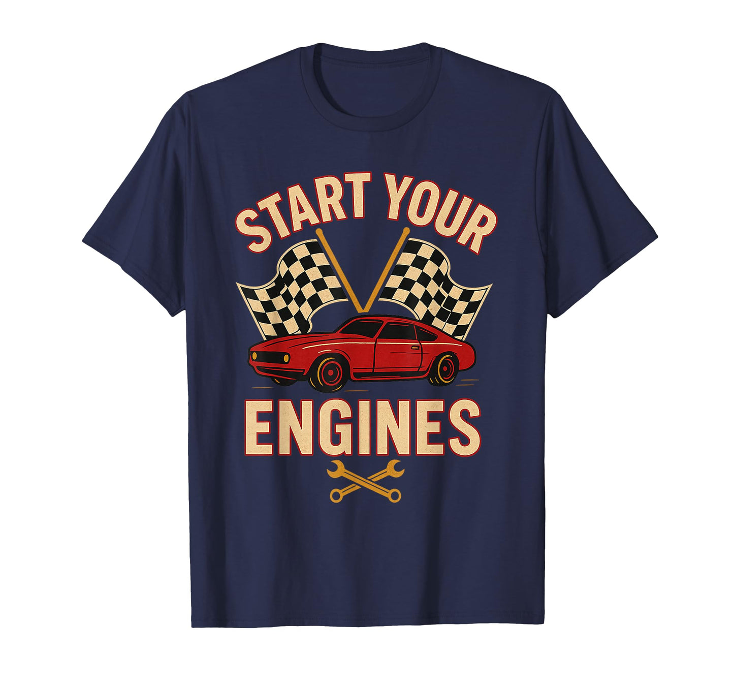 Start Your Engines Vintage Mechanics Flag Race Car T-Shirt