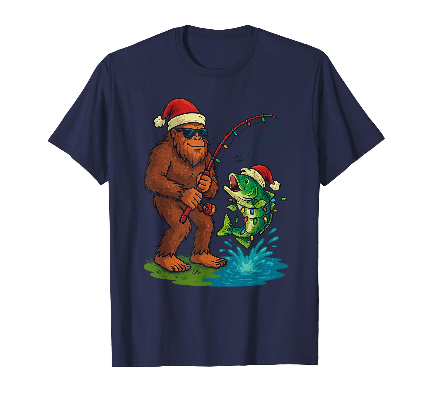 Sasquatch Fishing Christmas Vintage Fish Funny Xmas T-Shirt