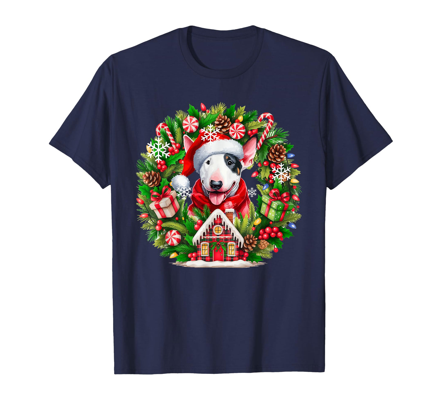 Santa Bull Terrier Christmas Floral Circle Owner Kids T-Shirt