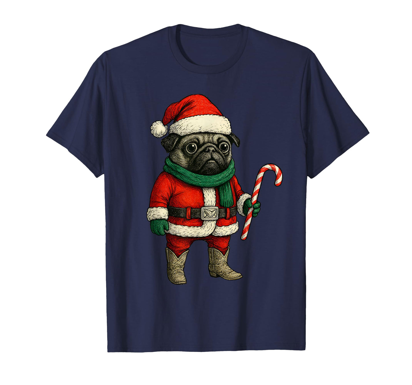 Christmas Pug Dog Funny Xmas Outfit Red Pug Candy Cane T-Shirt