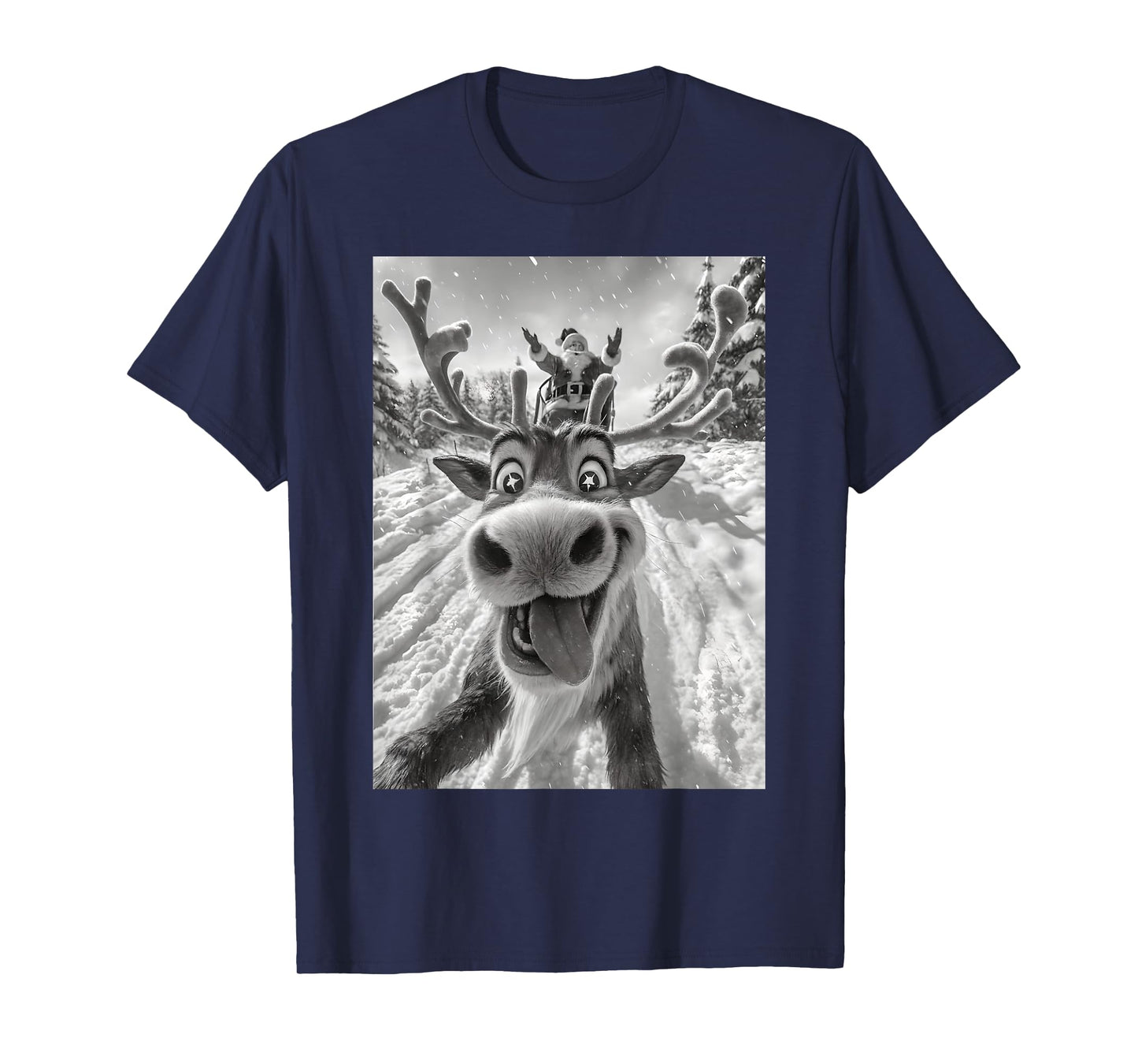 Funny Reindeer Selfie Santa Christmas Xmas Pajamas Holiday T-Shirt