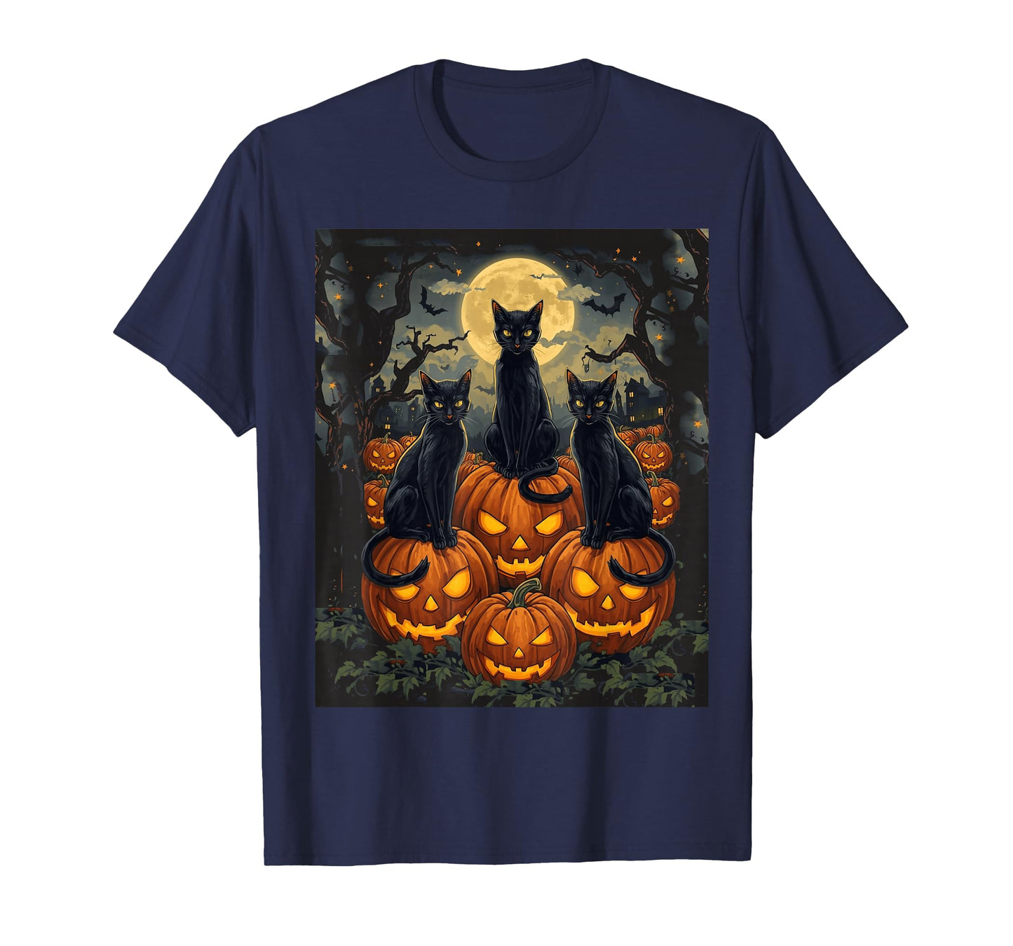 Black Cat Halloween Cat Lovers Starry Night Cat Van Gogh T-Shirt