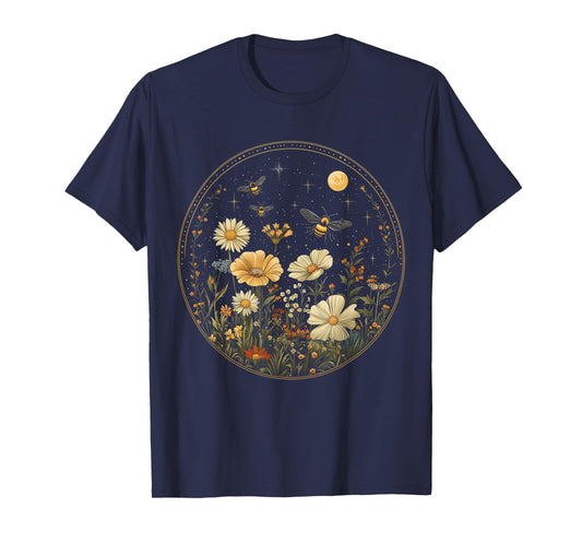 Bees Wildflowers Cottagecore Vintage Flower Beekeeper T-Shirt