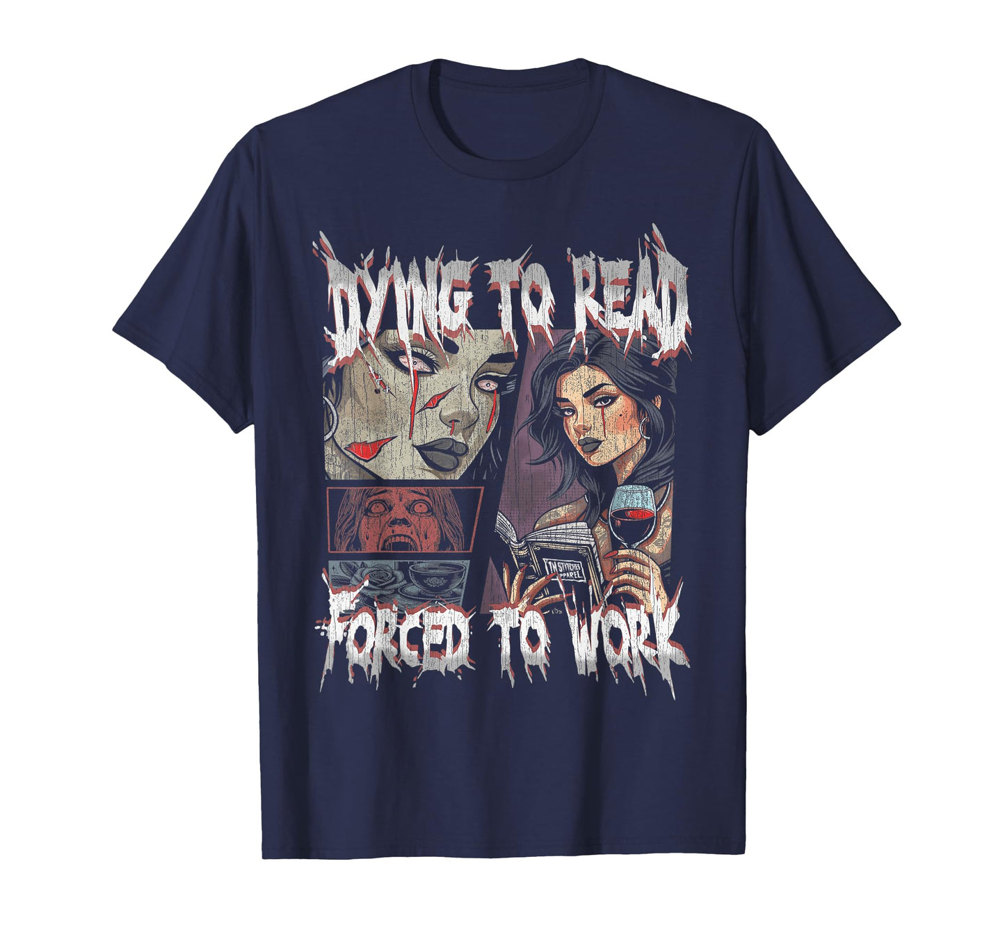 Vintage Retro Dying to Read Forced to Work Graphic Tee T-Shirt