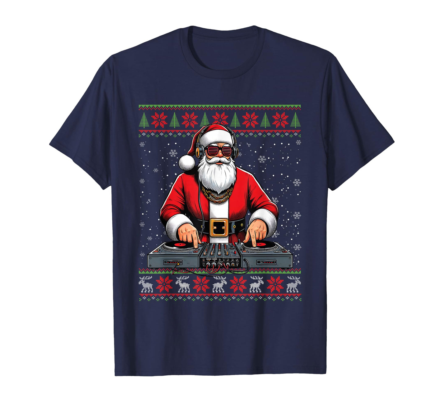 Santa Claus DJ Mixer Music Ugly Christmas Sweater T-Shirt