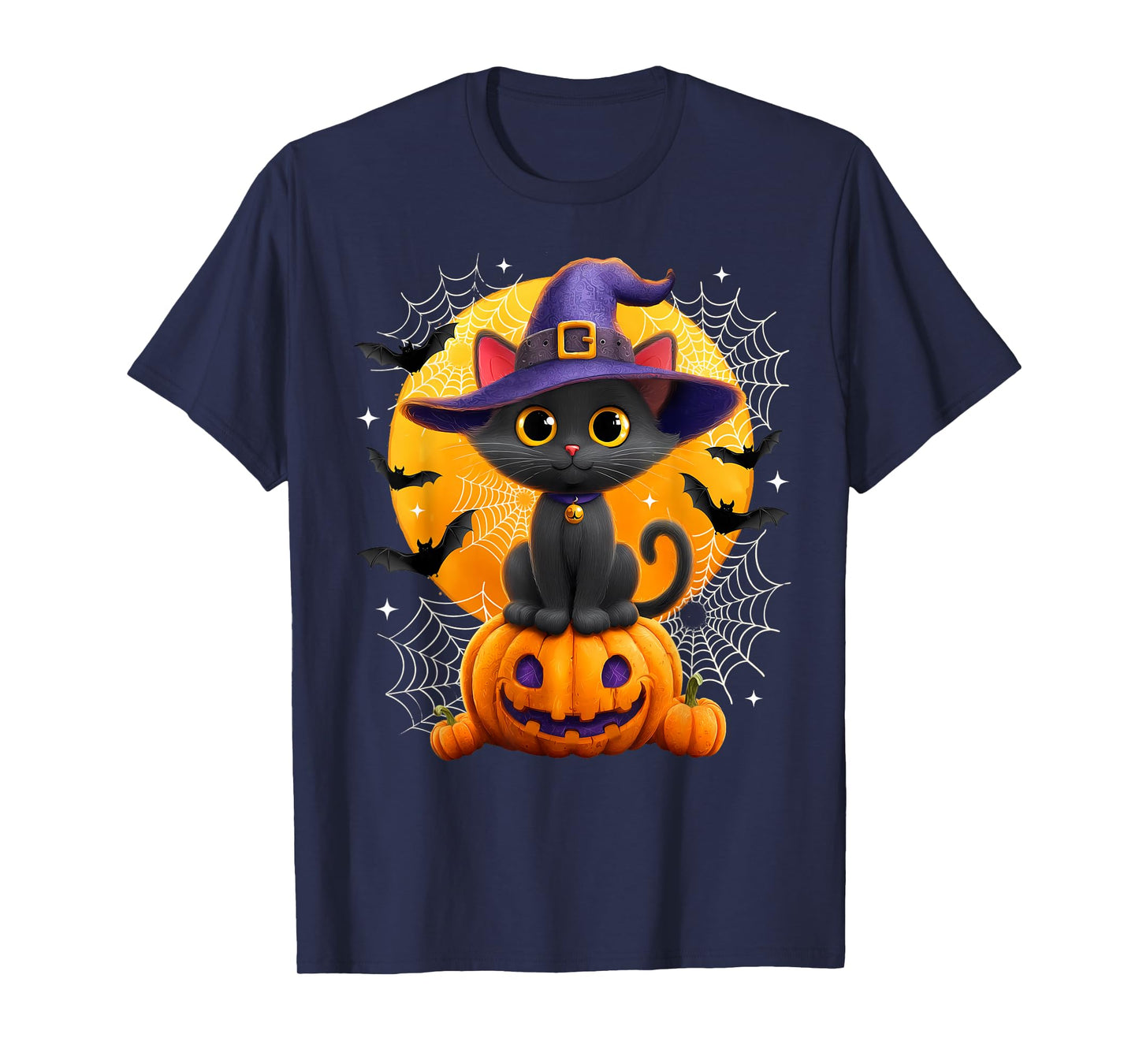 Moon Black Cat Witch Pumpkin Halloween Costumes Autumn Fall T-Shirt