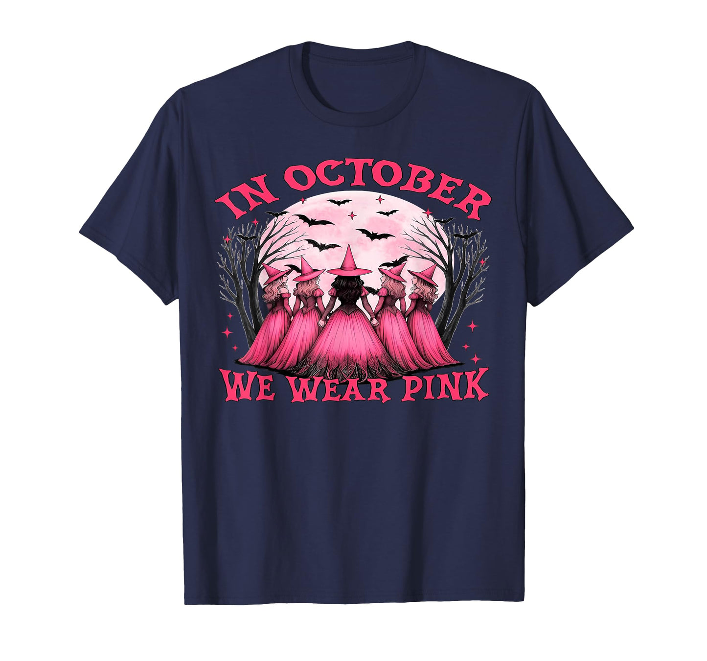 Retro in October We Wear Pink Witch Breast Cancer Awareness T-Shirt
