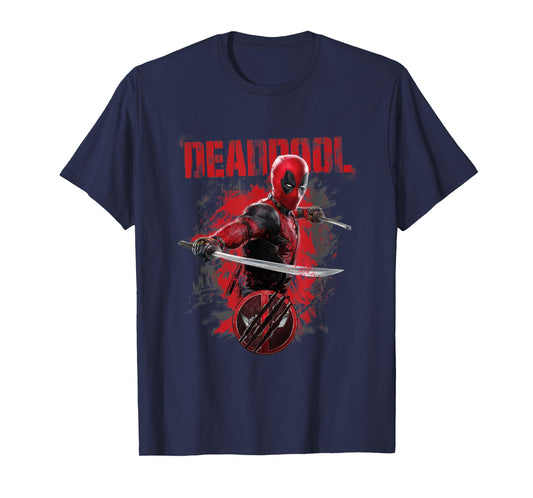 Marvel Deadpool & Wolverine Distressed Red Stamp Hero Logo T-Shirt