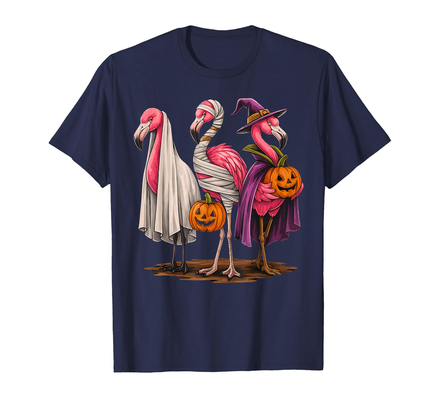 Happy Flamingoween Witch Pumpkin Flamingo Ghost Halloween T-Shirt