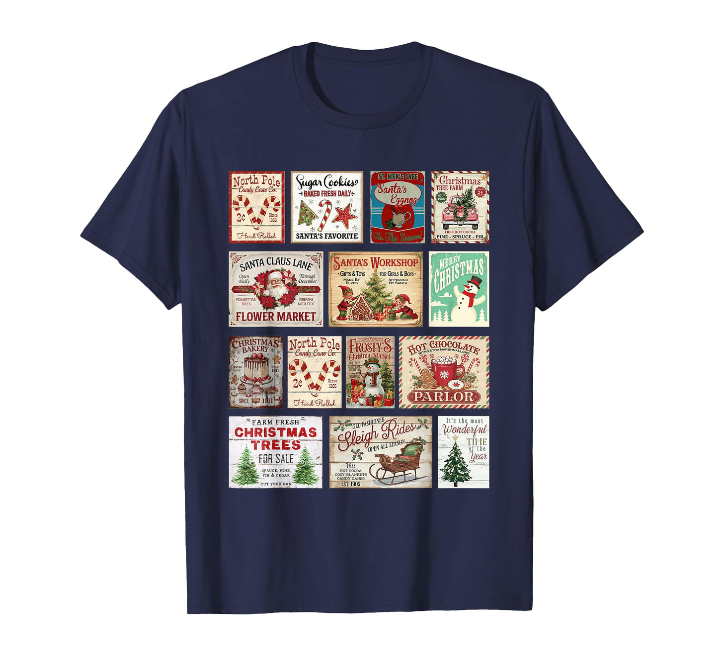 Retro Christmas Vibes Christmas Stamps List Matching Pajama T-Shirt