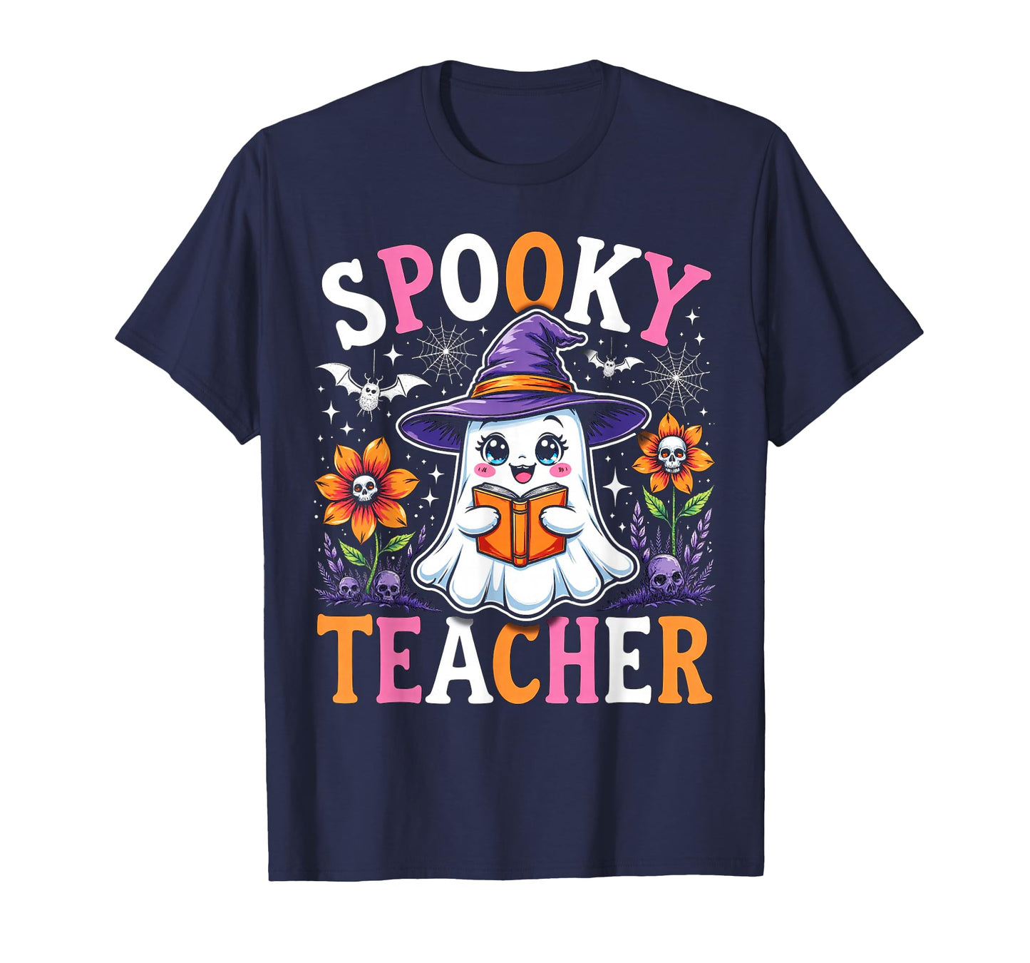 Spooky Teacher Funny Halloween 2025 Cute Ghost Boo Witch Hat T-Shirt