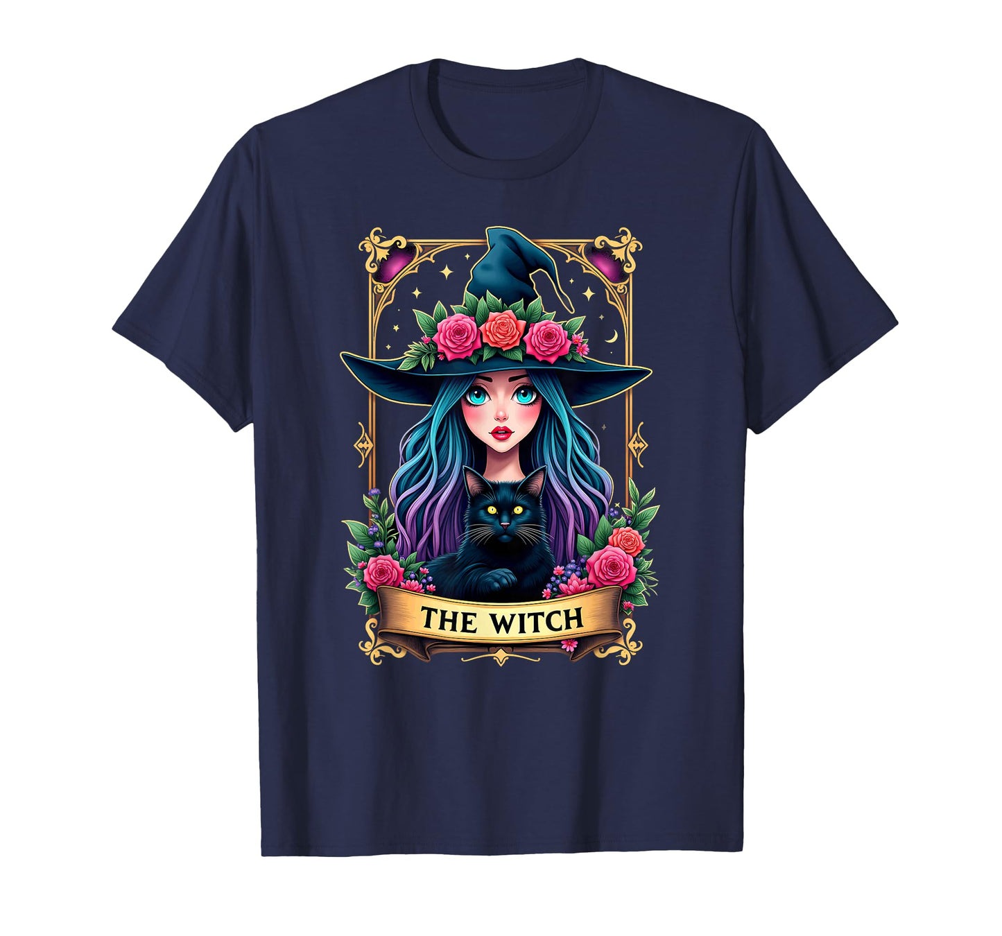 Gothic Tarot Card The Witch with Black Cat T-Shirt