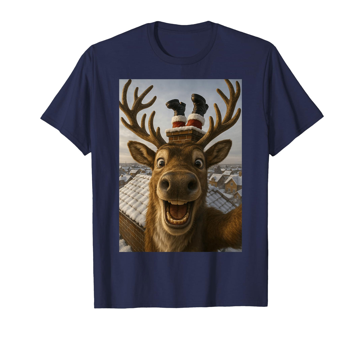 Funny Reindeer Selfie Santa Boys Girls Christmas T-Shirt
