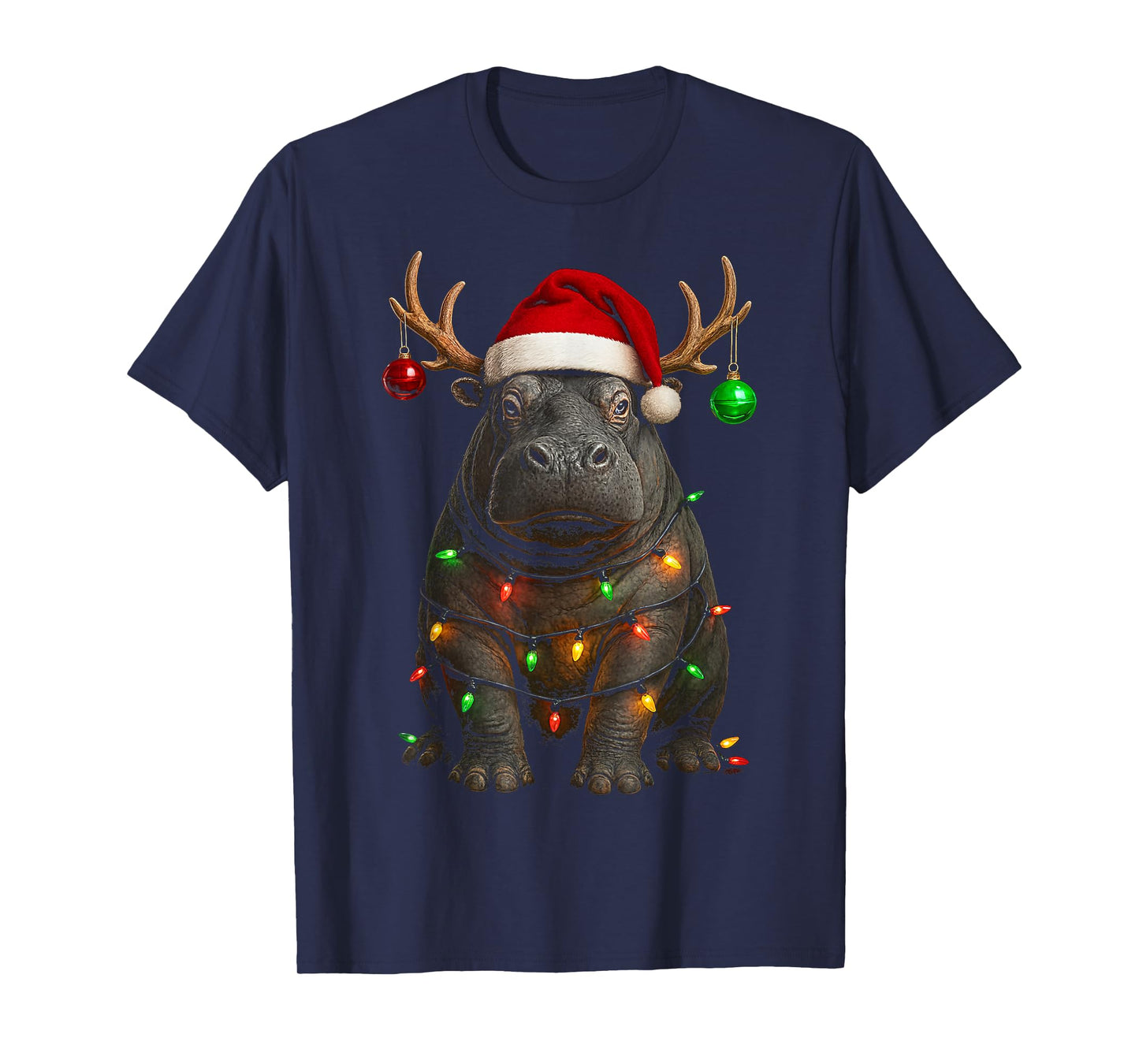 Hippopotamus Christmas Hippo Santa Hat Lover T-Shirt
