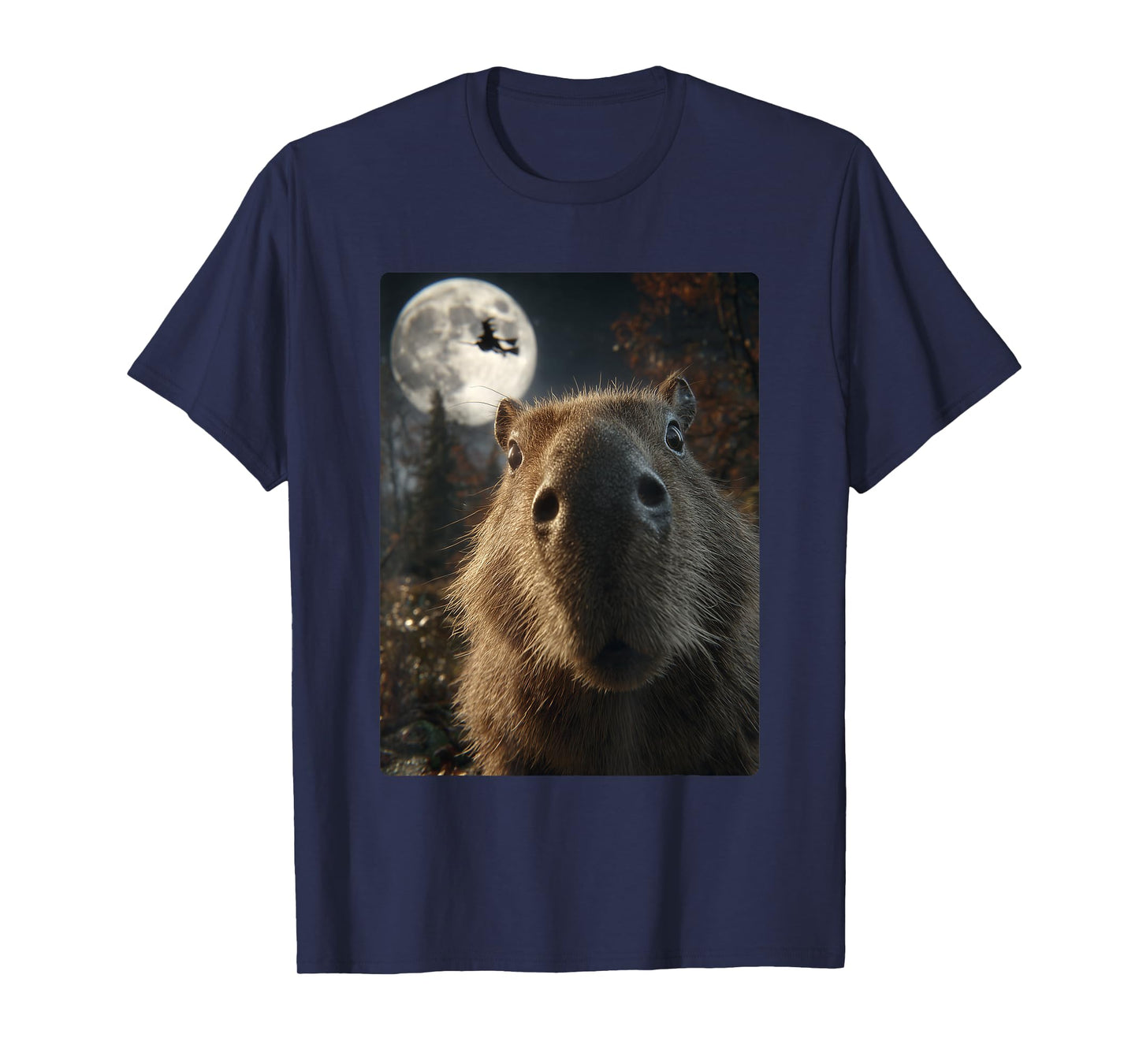 Funny Capybara Selfie Full Moon Flying Witch Halloween T-Shirt