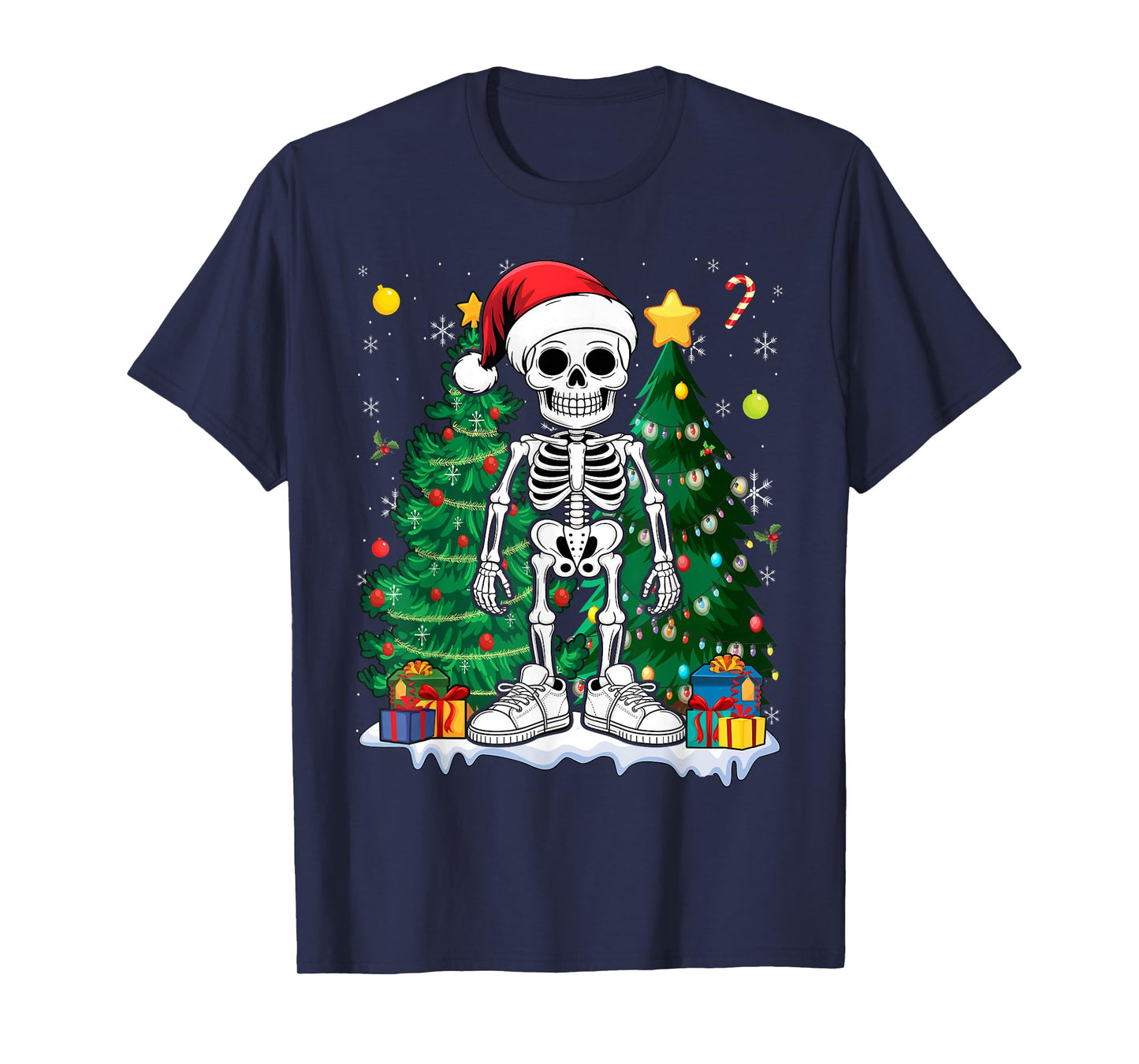 Skeleton Santa Hat Christmas Pajama Cool X-Mas Skull T-Shirt