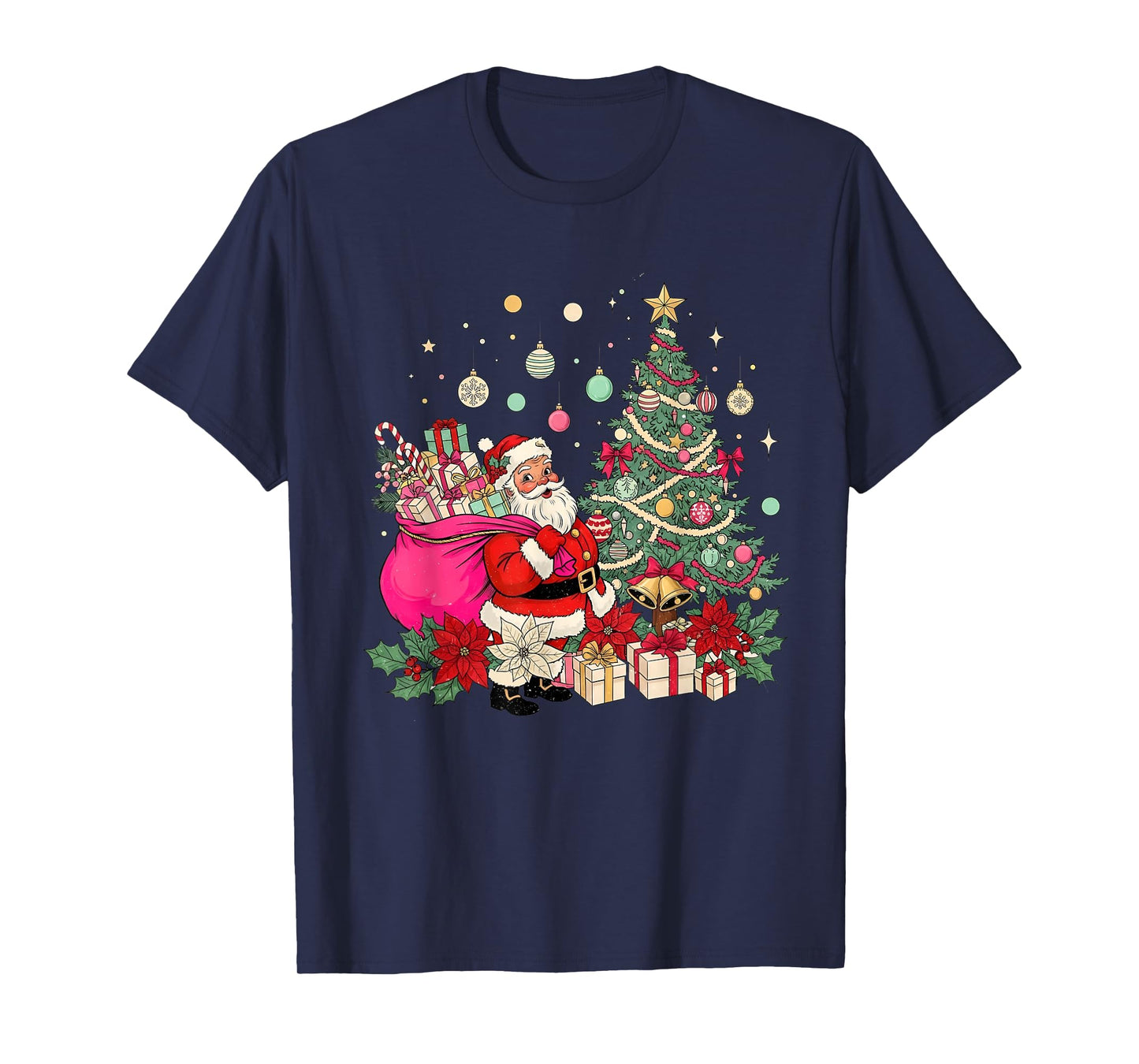 Coquette Bow Santa Christmas Tree Xmas Holiday T-Shirt