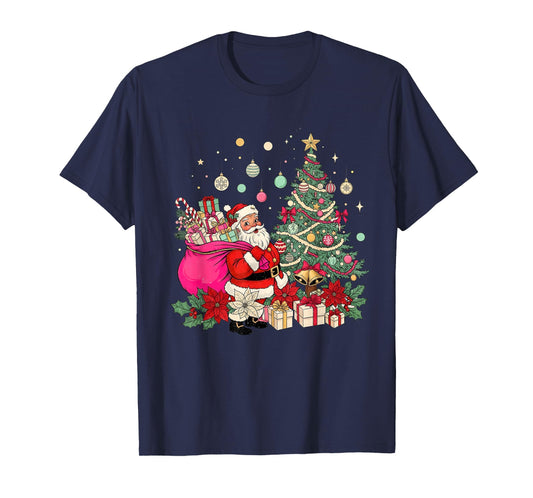 Coquette Bow Santa Christmas Tree Xmas Holiday T-Shirt