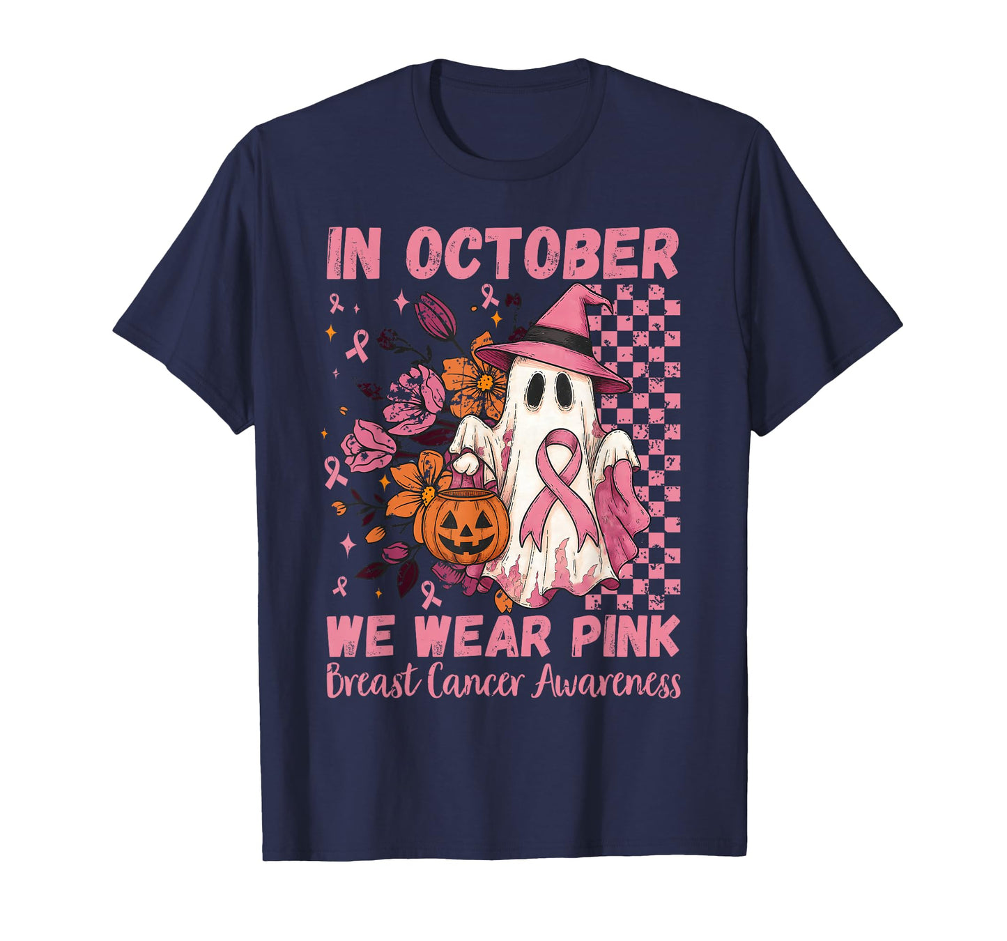Breast Cancer Women Floral Vintage in October We Wear Pink T-Shirt