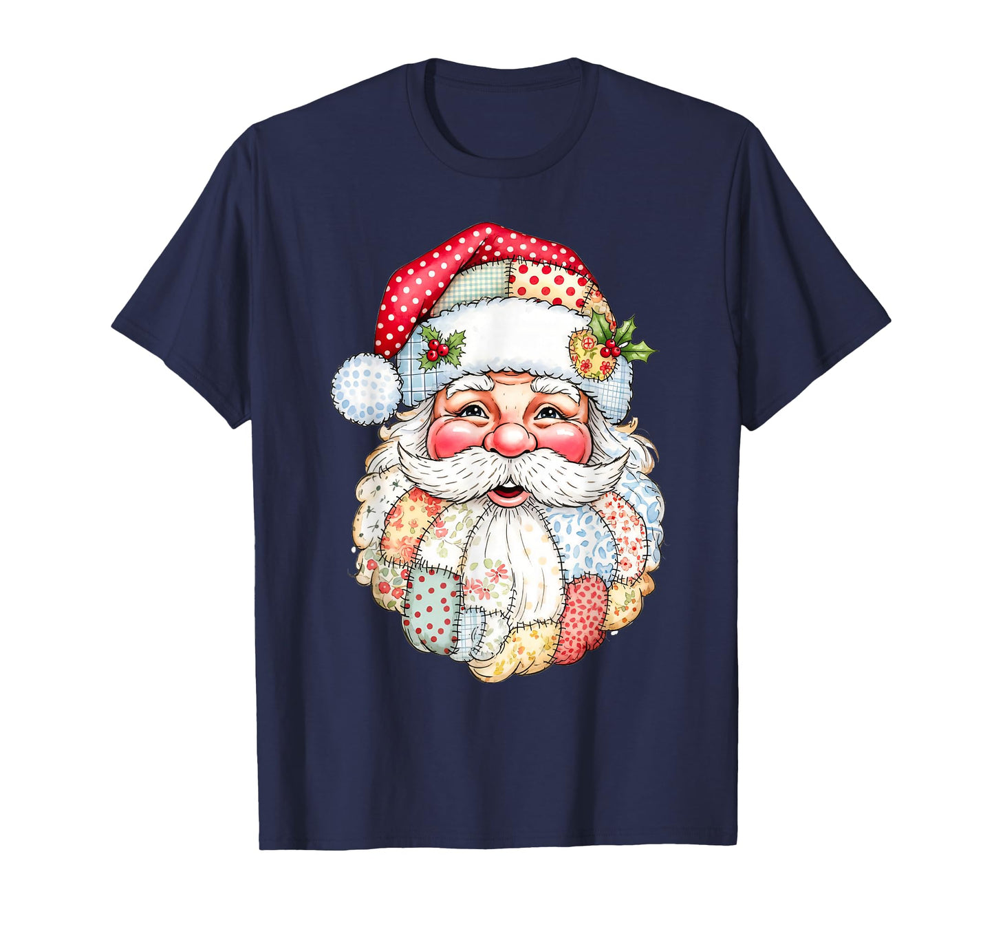 Patchwork Santa Claus Face Christmas Xmas T-Shirt