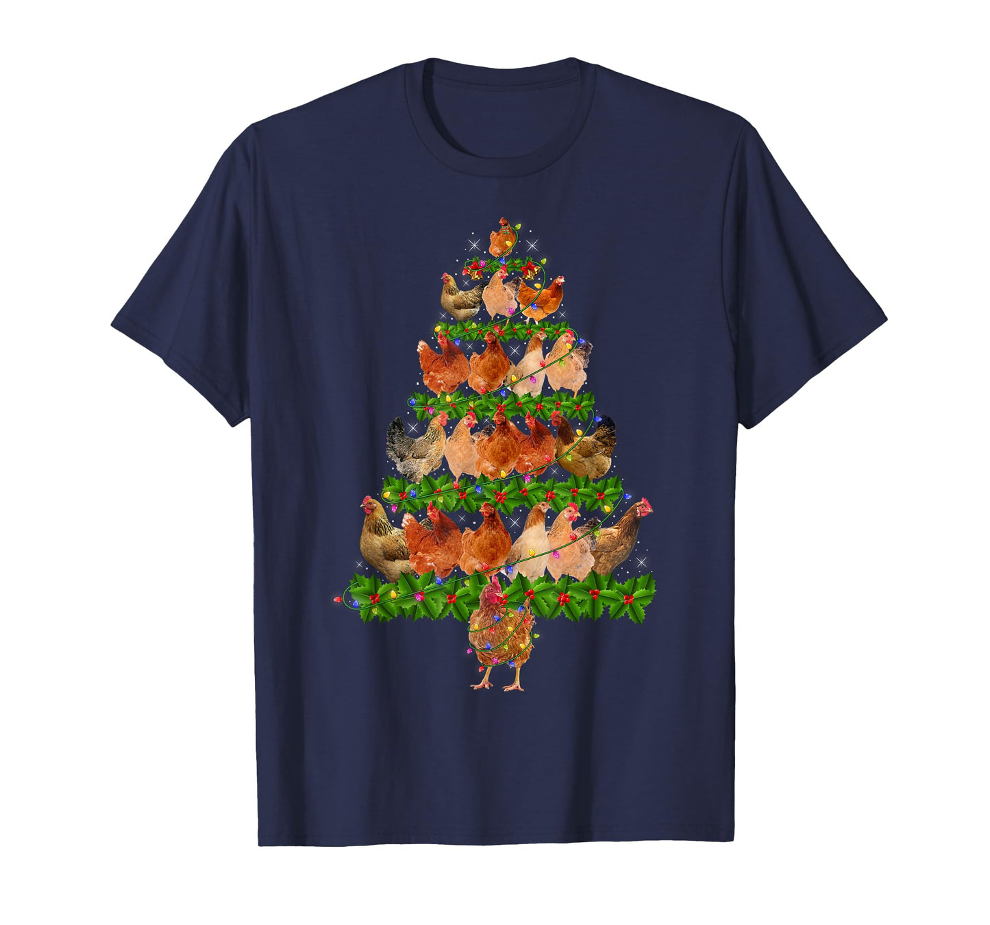 Chicken Christmas Lights Funny Farm Animal Chicken Xmas Tree T-Shirt