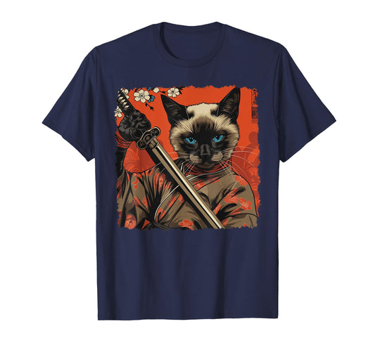 Siamese Cat Japanese Art Samurai Ukiyo-e Vintage T-Shirt