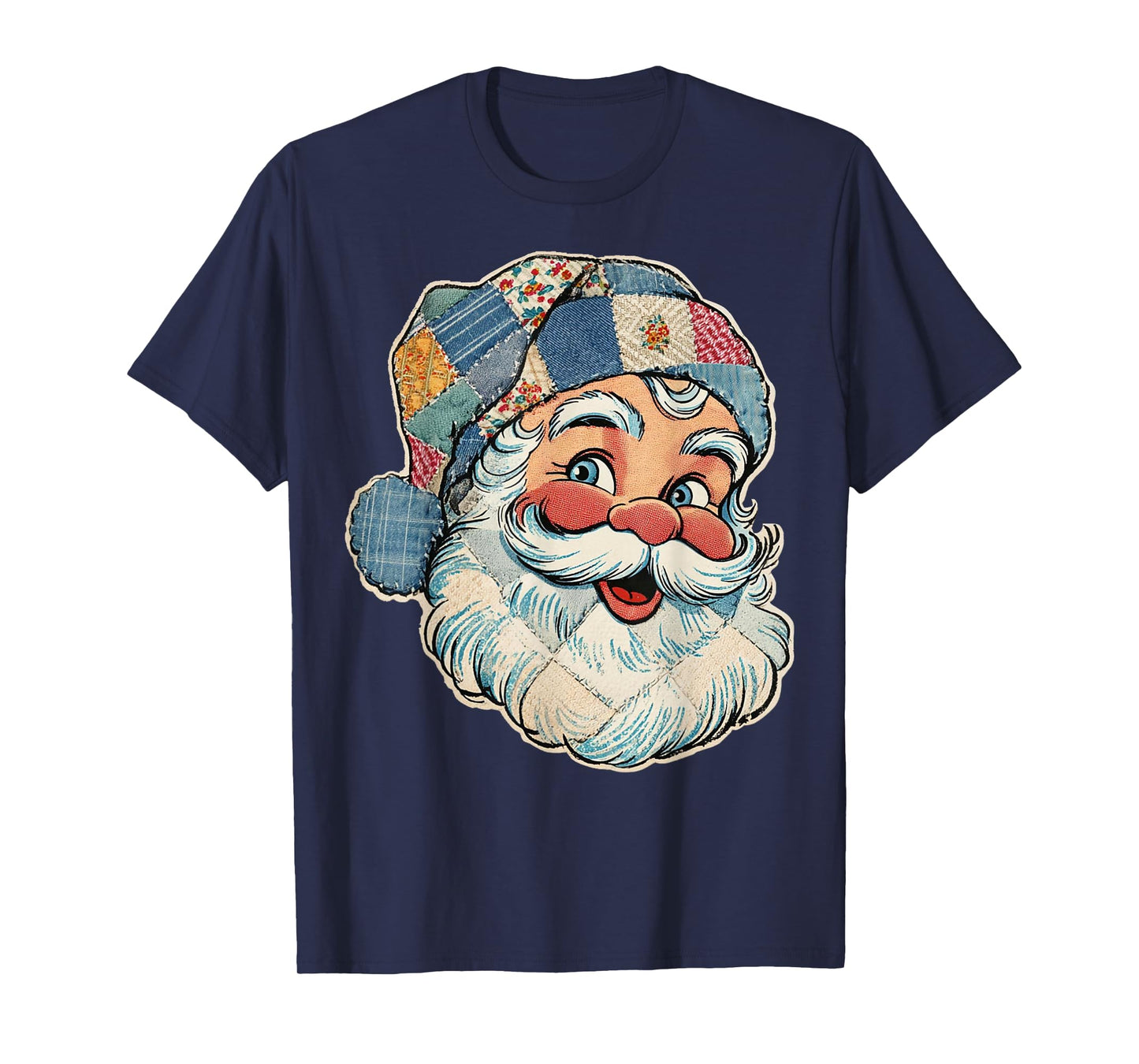 Patchwork Santa Claus Retro Christmas Funny Mens Womans Kids T-Shirt