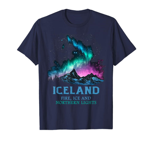 Iceland - Fire Ice Northern Lights Aurora Borealis T-Shirt
