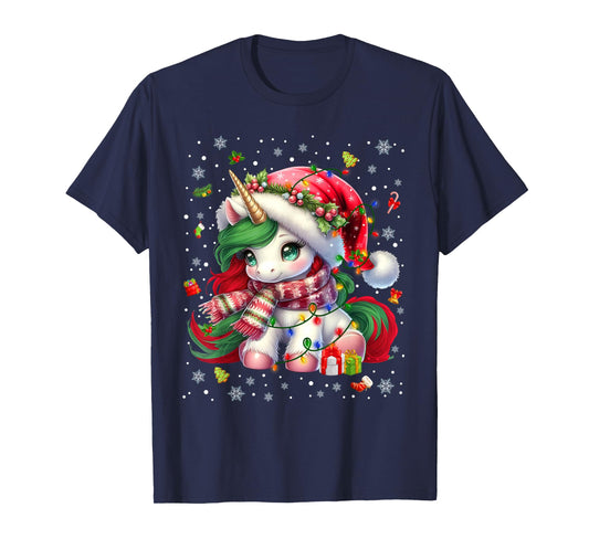 Cute Unicorrn Santa Hat Pajamas Christmas Xmas Pjs Girl T-Shirt