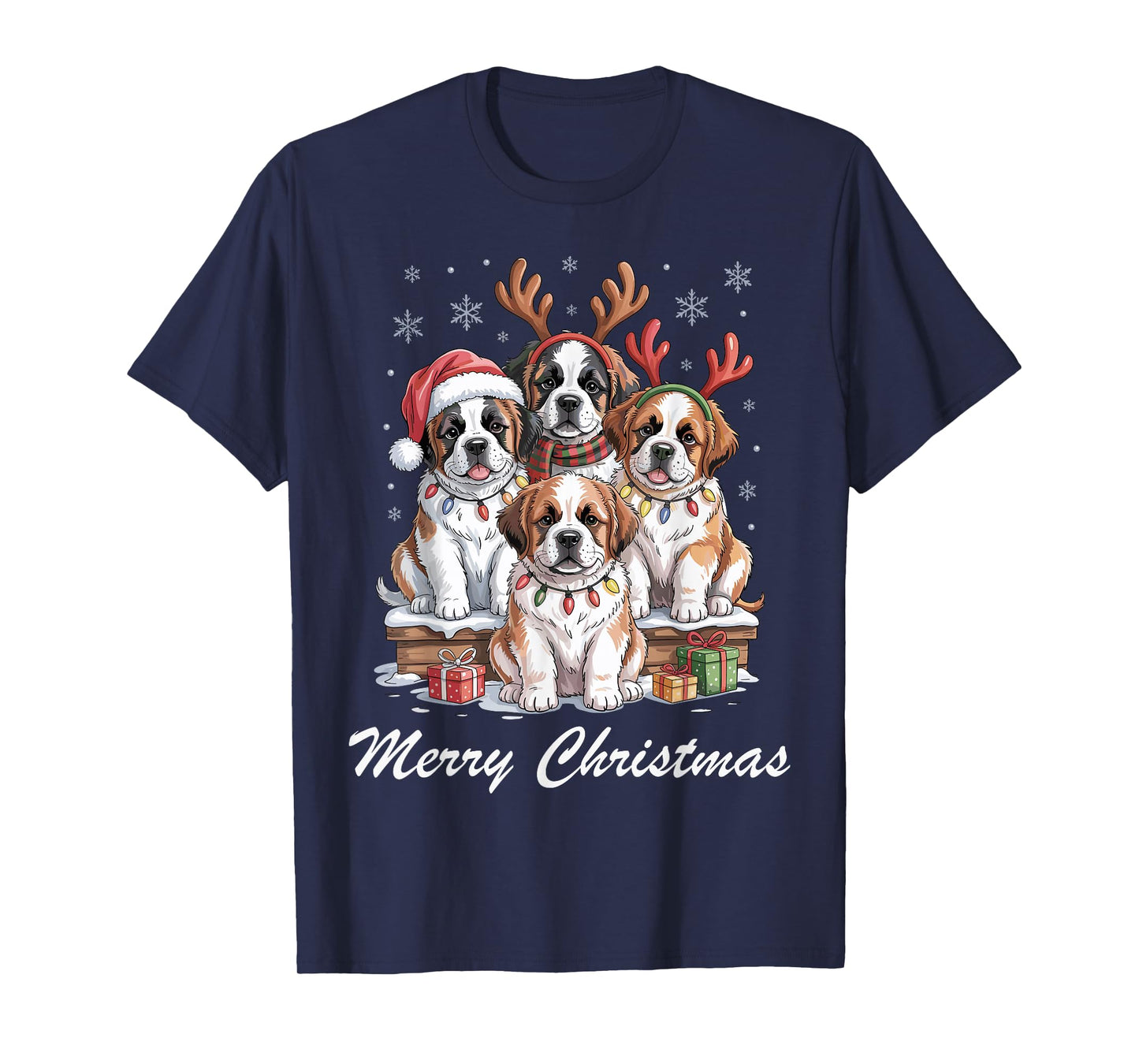 Saint Bernard Merry Christmas Funny Dog Lovers Holiday T-Shirt