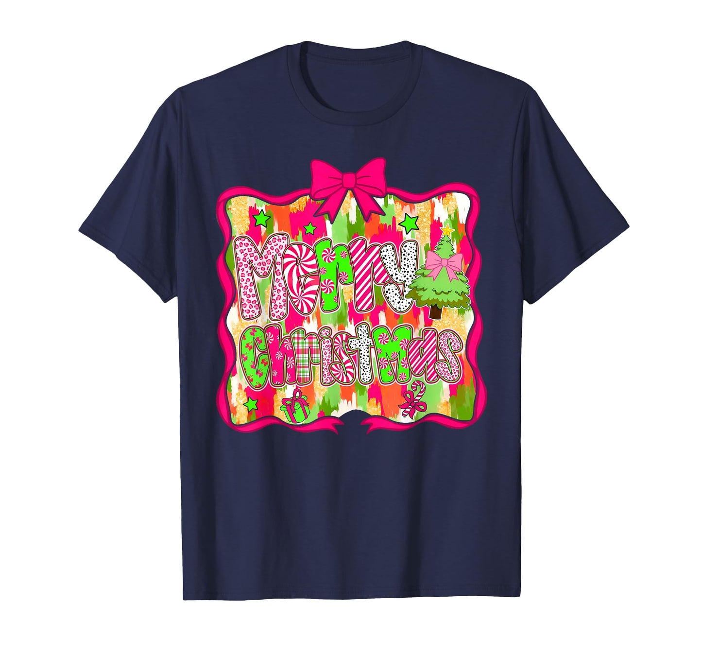 Coquette Bow Merry Christmas Xmas Tree Holiday Pajamas Funny T-Shirt